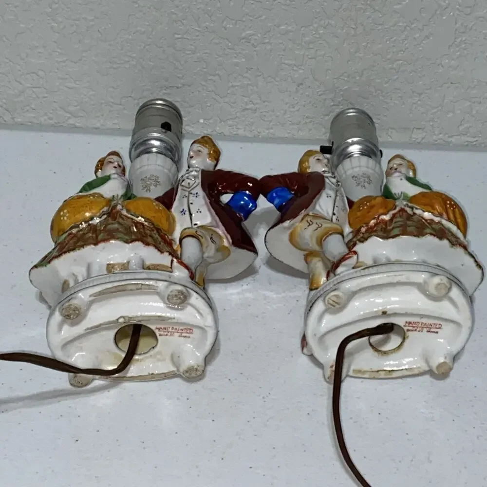 VTG Set Of 2 Made In Occupied Japan Porcelain Lamps Figurines Couples Work READ